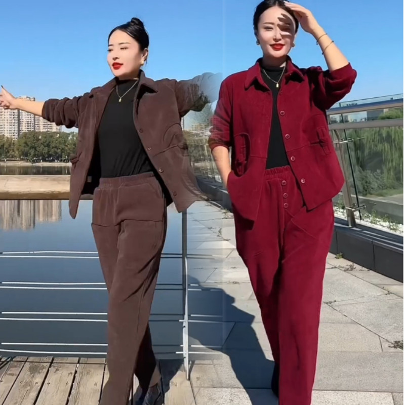 中老年雪尼尔套装女春秋季新款洋气减龄妈妈休闲宽松哈伦裤两件套,女装/女士精品,时尚套装,淘宝优惠券,粉丝福利购,淘宝优惠卷