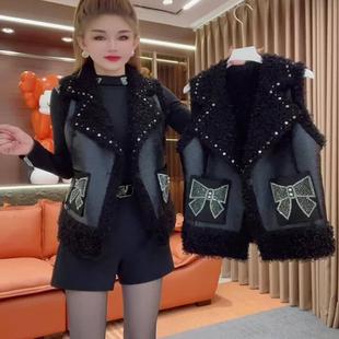 修身 加绒马甲外套皮毛一体显瘦无袖 上衣 韩版 2024秋冬加厚新款