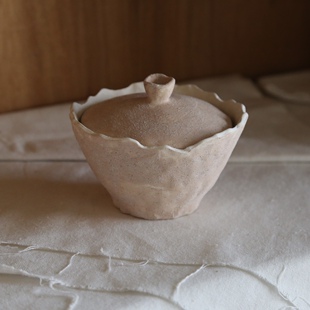 芽器手作】日式复古粗陶粉引手捏盖碗咖啡拉花杯大碗茶杯侘寂风