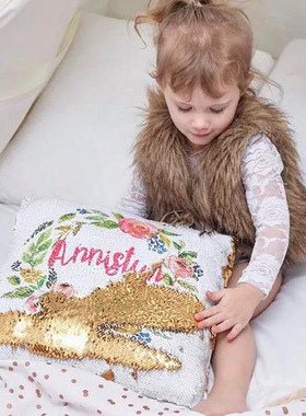 来图可做一件起订 可当天发货 亮片印花枕套 热转印礼品抱枕套