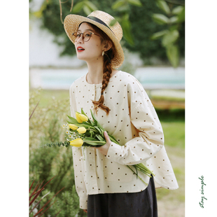 花吉B950黑糖奶茶竹节肌理感圆领波点宽松衬衫 春外套 女2025新款