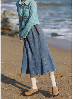 花吉Q379蓝色高腰复古鱼尾显瘦百搭牛仔半身裙2026年新款春牛仔裙