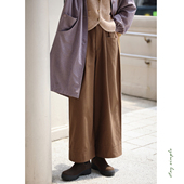 秋垂感休闲裤 花吉L039棕色松紧腰直筒宽松阔腿九分裤 女2025新款