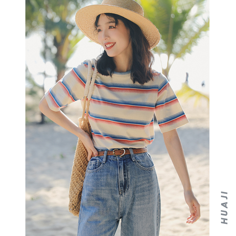 条纹t恤甜美上衣女小众设计感