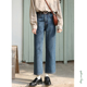 春九分裤 花吉L002蓝色高腰复古直筒显瘦牛仔裤 女2025新款