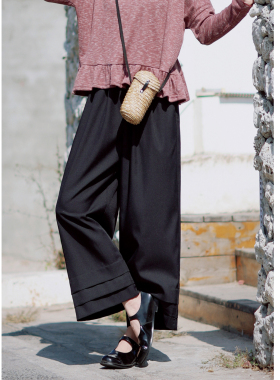 花吉L081黑色高腰脚口压褶宽松垂感直筒西装裤女2026新款春休闲裤