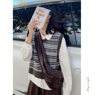 秋马甲 女2025年新款 花吉C036费尔岛复古宽松提花圆领无袖 针织衫