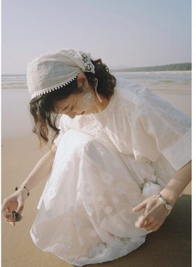 花吉C149白色日杂少女满幅绣镂空宽松短袖衬衫女2026新款夏衬衣