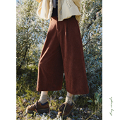 秋弹性休闲裤 花吉L055咖色灯芯绒高腰复古百搭七分裤 女2025新款
