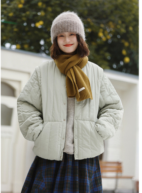 花吉C099豆绿色褶皱日系可拆卸袖两穿圆领棉服女2025新款秋冬马甲