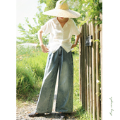 夏抓纹直筒九分裤 花吉L016蓝色高腰复古日系磨白牛仔裤 女2025新款