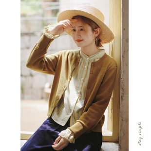 秋针织衫 女2026新款 花吉C026秋香绿色垂感休闲宽松圆领针织开衫