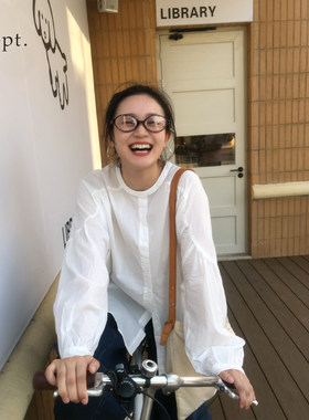 花吉白色日系圆领宽松大衬衫