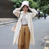 花吉B400杏色韩版 春连衣裙 风衣女2025新款 撞色扣H型中长款 衬衫