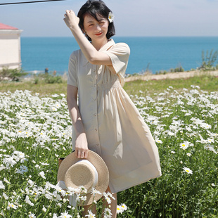 裙 衬衫 花吉Q249杏色不规则垂坠感气质连衣裙薄款 设计感小众夏季