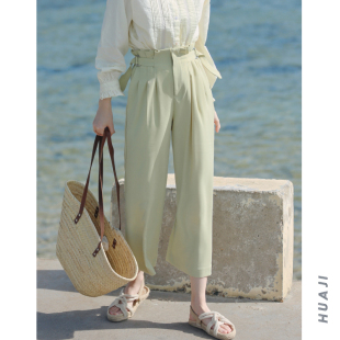 休闲裤 裤 女2026年新款 西装 夏垂感直筒裤 花吉K068绿色高腰直筒西装