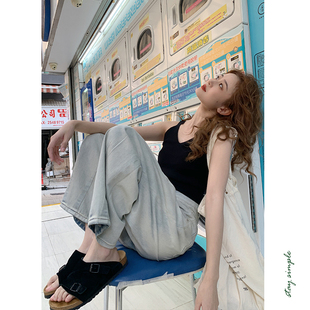 花吉B708白色内搭前后两穿竖条纹弹力针织背心女2026新款 春吊带