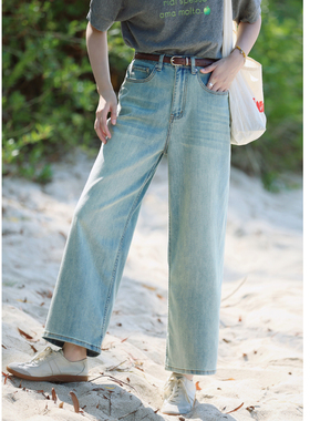 花吉L075做旧蓝高腰复古直筒宽松九分牛仔裤女2026新款夏直筒裤