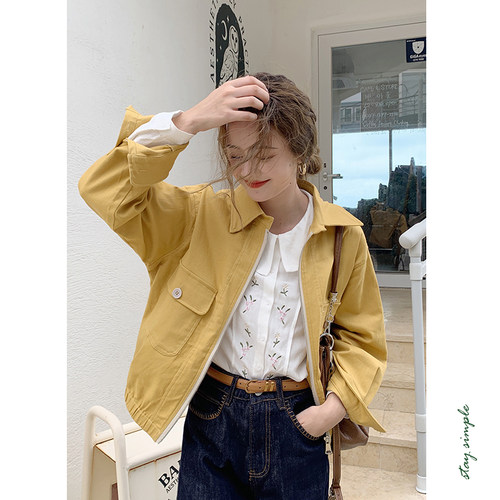 姜黄色日系复古工装短外套
