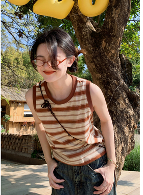 【花吉0423】“清迈之夏”复古陶橘色条纹背心T恤