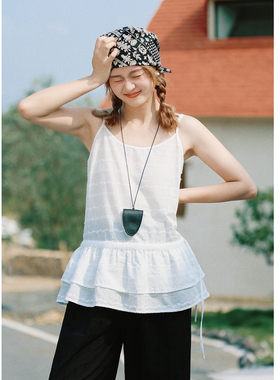 花吉B998白色【肩带可调】收腰叠穿刺绣吊带女2026新款秋纯棉背心