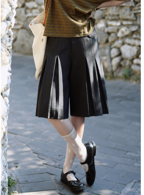 花吉L089黑灰色日系学院风百搭垂坠西装裙裤女2026新款夏休闲短裤