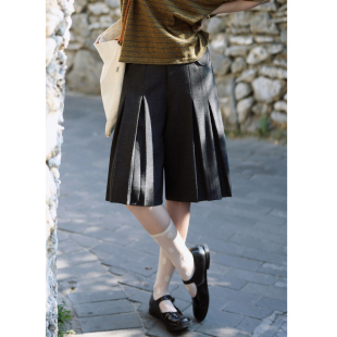 夏休闲短裤 女2026新款 裙裤 花吉L089黑灰色日系学院风百搭垂坠西装