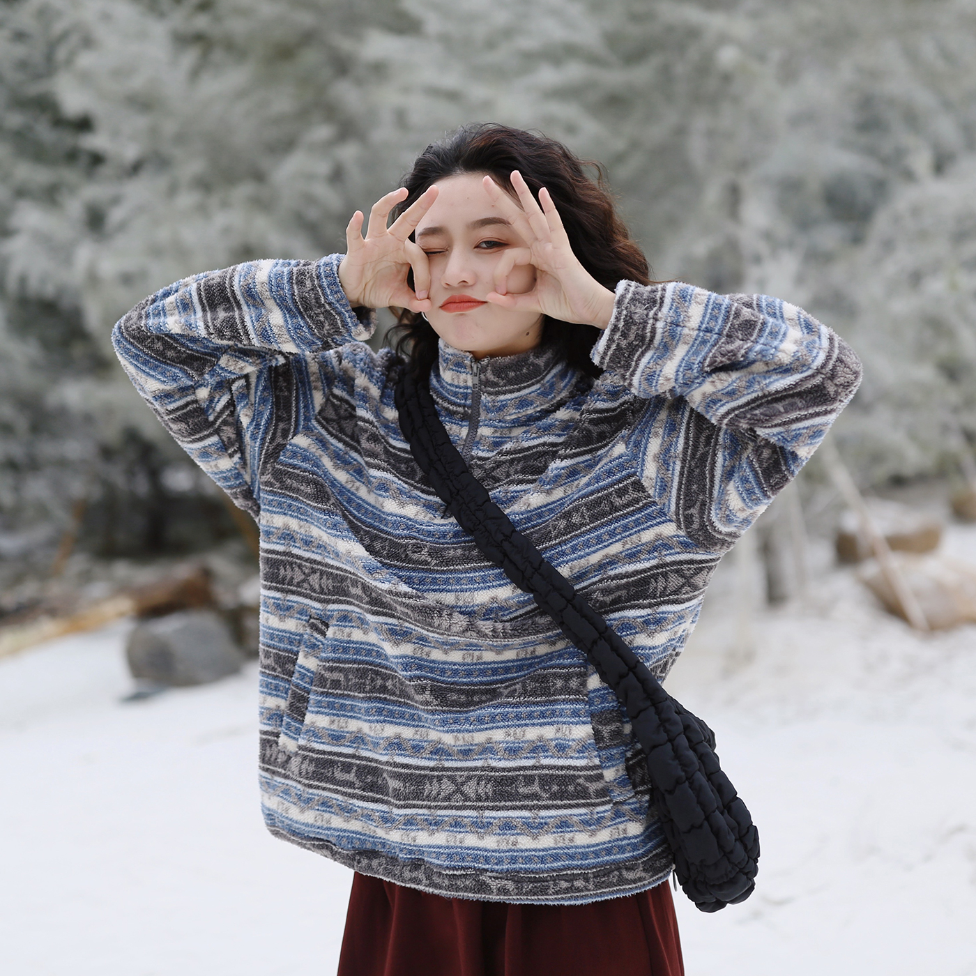 【花吉1105】C064“winter01冬月”提花摇粒绒立领拉链卫衣