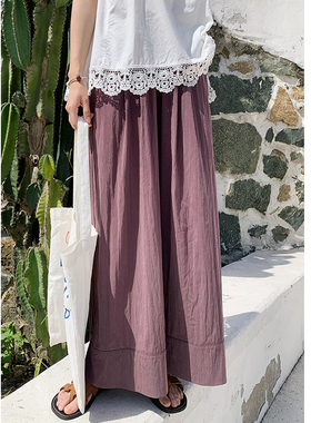 花吉L011茄紫色清凉轻薄宽松天丝休闲裤女2025新款夏九分阔腿裤