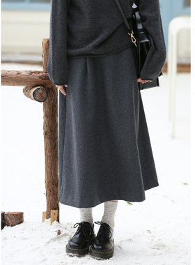 花吉Q565深灰色高腰百搭羊毛半身裙2025新款秋冬半裙宽松中长款