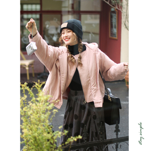 冬季 棉衣 宽松棉服外套女2026新款 花吉B634陶粉色假两件桃皮绒短款