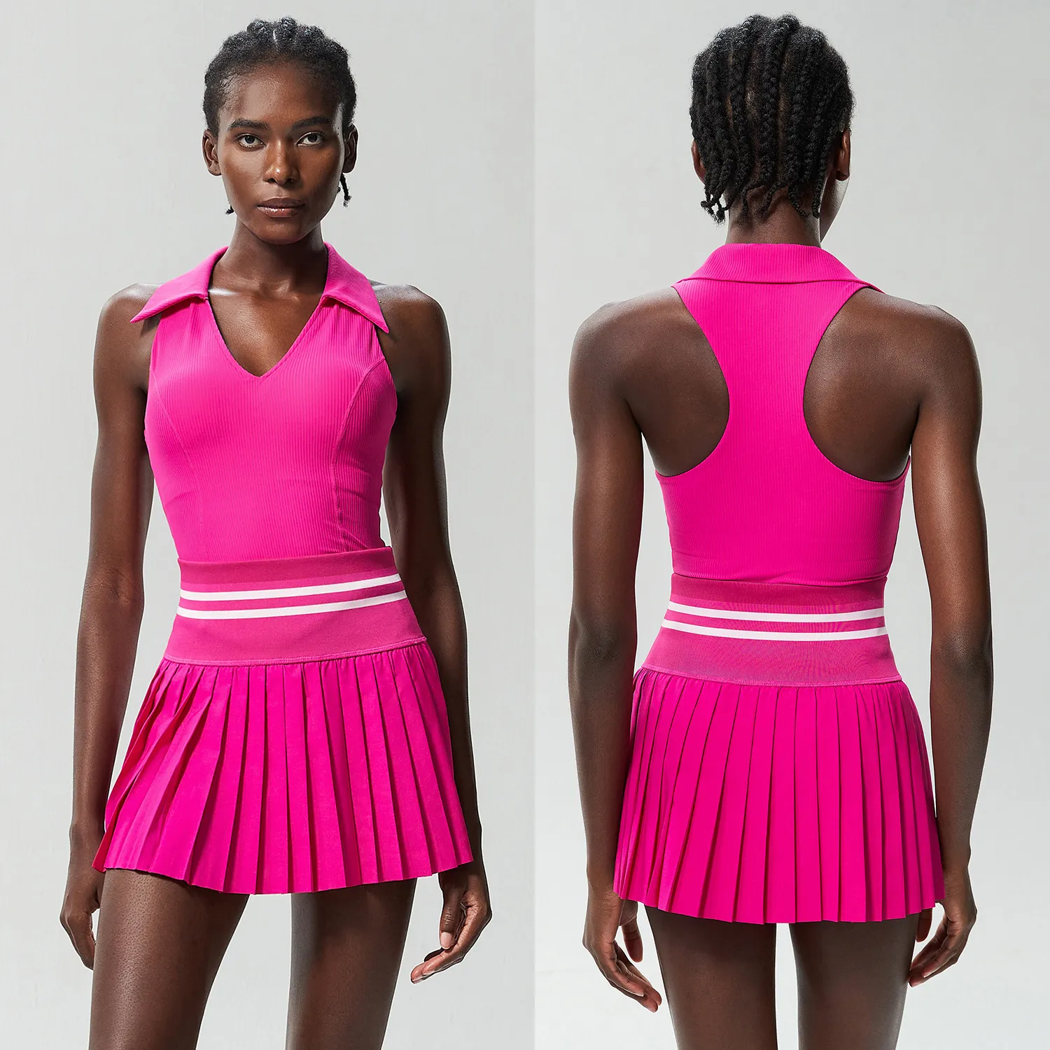 Yb421 stand collar vest + sp461 tennis skirt Two-piece set roselle red