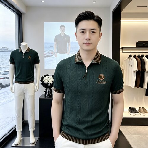 1131夏季新款男士轻奢针织Polo衫翻领短袖时尚老钱风休闲上衣