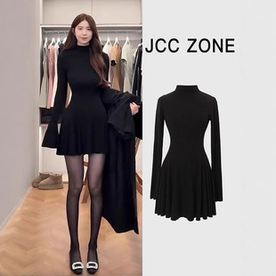 1010茶香可颂【半高领版】 长袖连衣裙显瘦时尚修身半高领秋冬