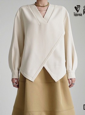 服装纸样女装设计感条纹交叉摆衬衣缝制打板图1:1实物纸样BCY-216