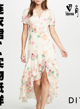 连衣裙纸样雪纺V领碎花女裙子服装裁剪版型图1:1实物纸样BLQ-493