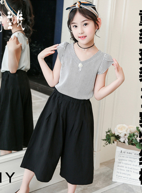 裁剪图纸样女童装时尚短袖阔腿裤两件套样子图纸1:1实物纸样CTH22