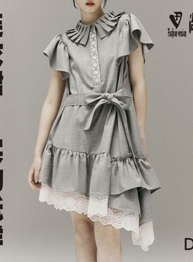 缝纫纸样女装不对称荷叶边连衣裙服装样板图纸1:1实物纸样BLQ-666