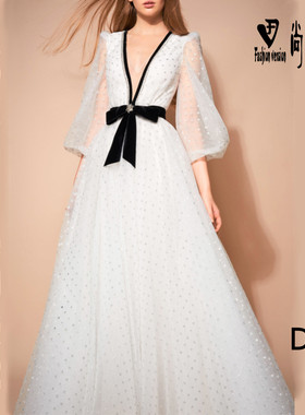 纸样制作女装长款礼服泡泡袖连衣裙服装缝纫图1:1实物纸样BLQ-584
