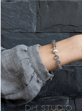 天然灰月光纯银手链女款单圈时尚百搭饰品礼物送女友闺蜜生日礼物