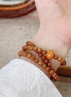 DH【叙茶】新中式三圈库克苹果猴头手串（可当项链)