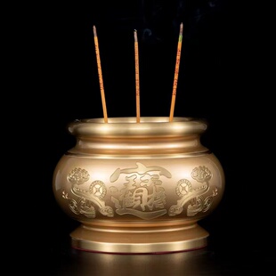 特厚纯铜香炉家用供品黄铜香炉 祖先熏香炉 盘香炉室内神庙台摆件