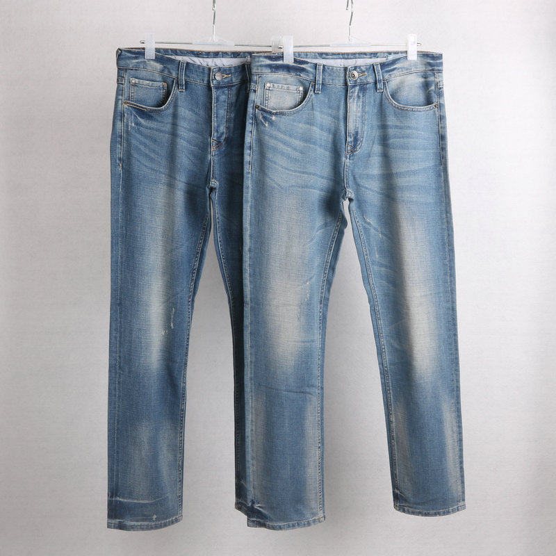 纽扣门襟和拉链门襟两个款式男装四季怀旧水洗中腰直筒休闲牛仔裤