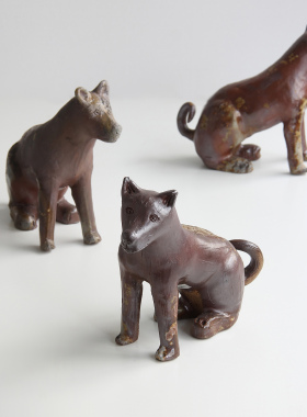 日本备前烧名窑手作柴烧粗陶雕塑生肖狗摆件家居空间装饰日式置物