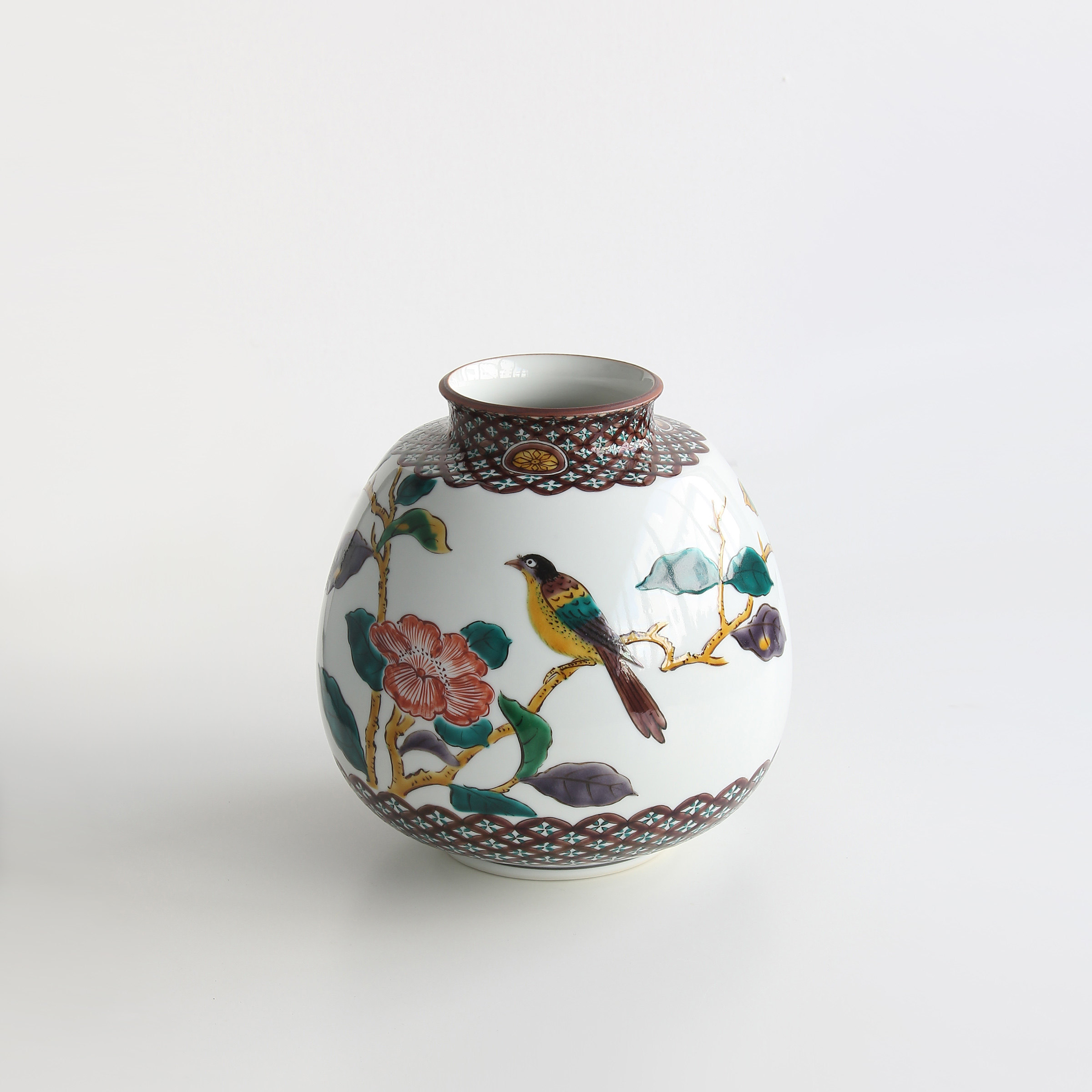 日本九谷烧名家手绘瓷花鸟纹小花瓶日式家居高端插花器摆件赏器