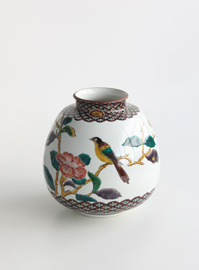 日本九谷烧名家手绘瓷花鸟纹小花瓶日式家居高端插花器摆件赏器