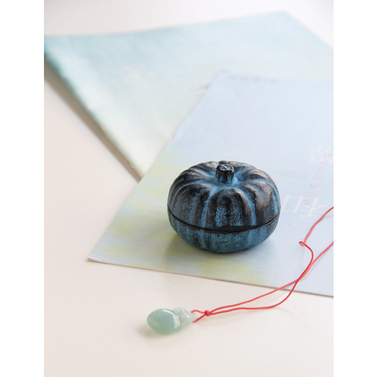 现货日本原装进口南部铁器南瓜形铸铁收纳小盖盒书画印泥盒香盒