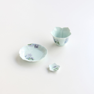 日本进口有田烧手绘桔梗花型小瓷碟筷架套装 家用多功能小餐具 日式