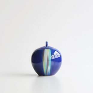 日本九谷烧作家手工蓝多彩釉流瓷熏香炉香道具家居空间摆件赏器