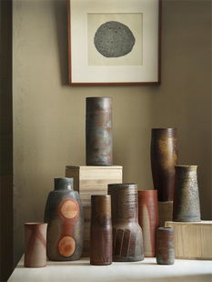 日本备前烧作家手工柴窑粗陶筒型花器日式家居简约侘寂风花瓶合集